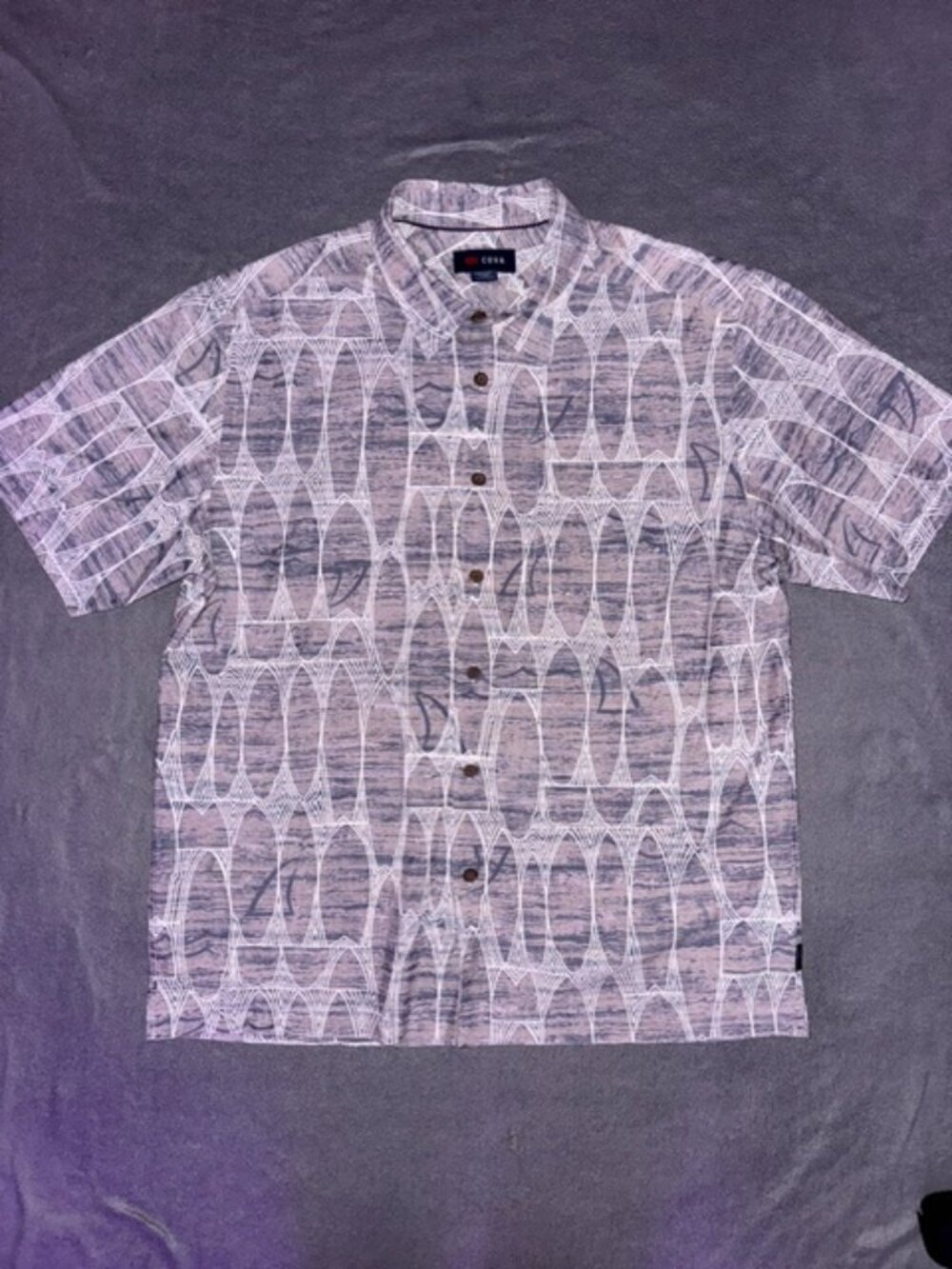 COVA Men's Patterned Button-Up Short Sleeve Shirt Brown White Size XL